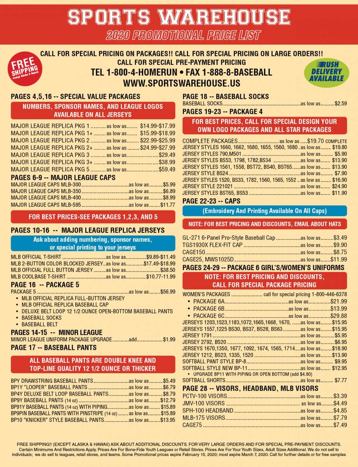 Price List Sports Warehouse